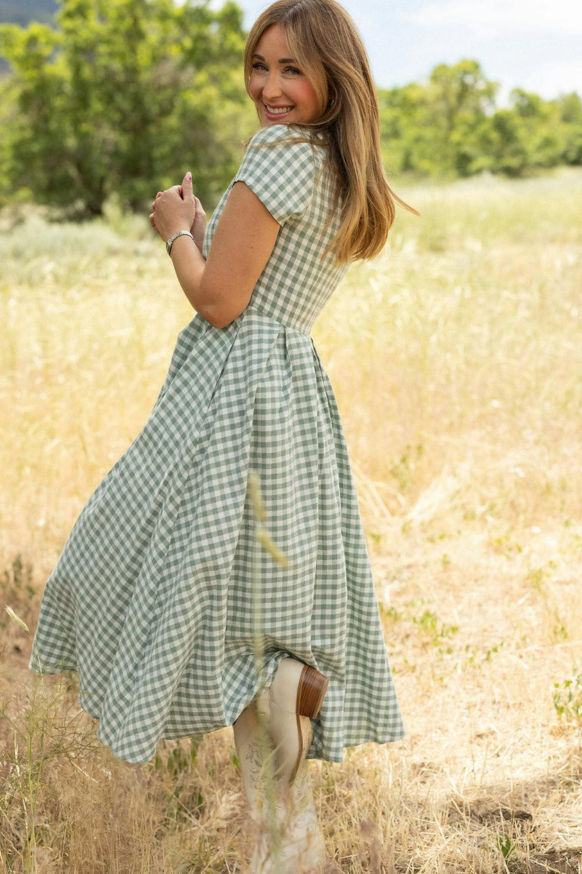 Amber Dress in Sage Gingham