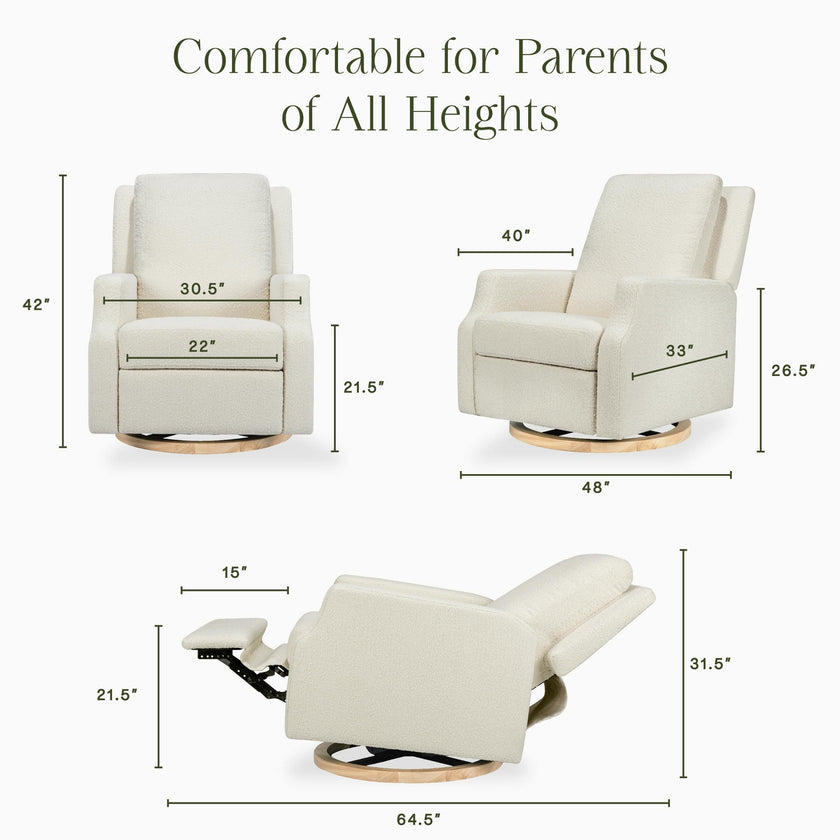 Crewe Recliner and Swivel Glider in Ivory Boucle w/Light Wood Base