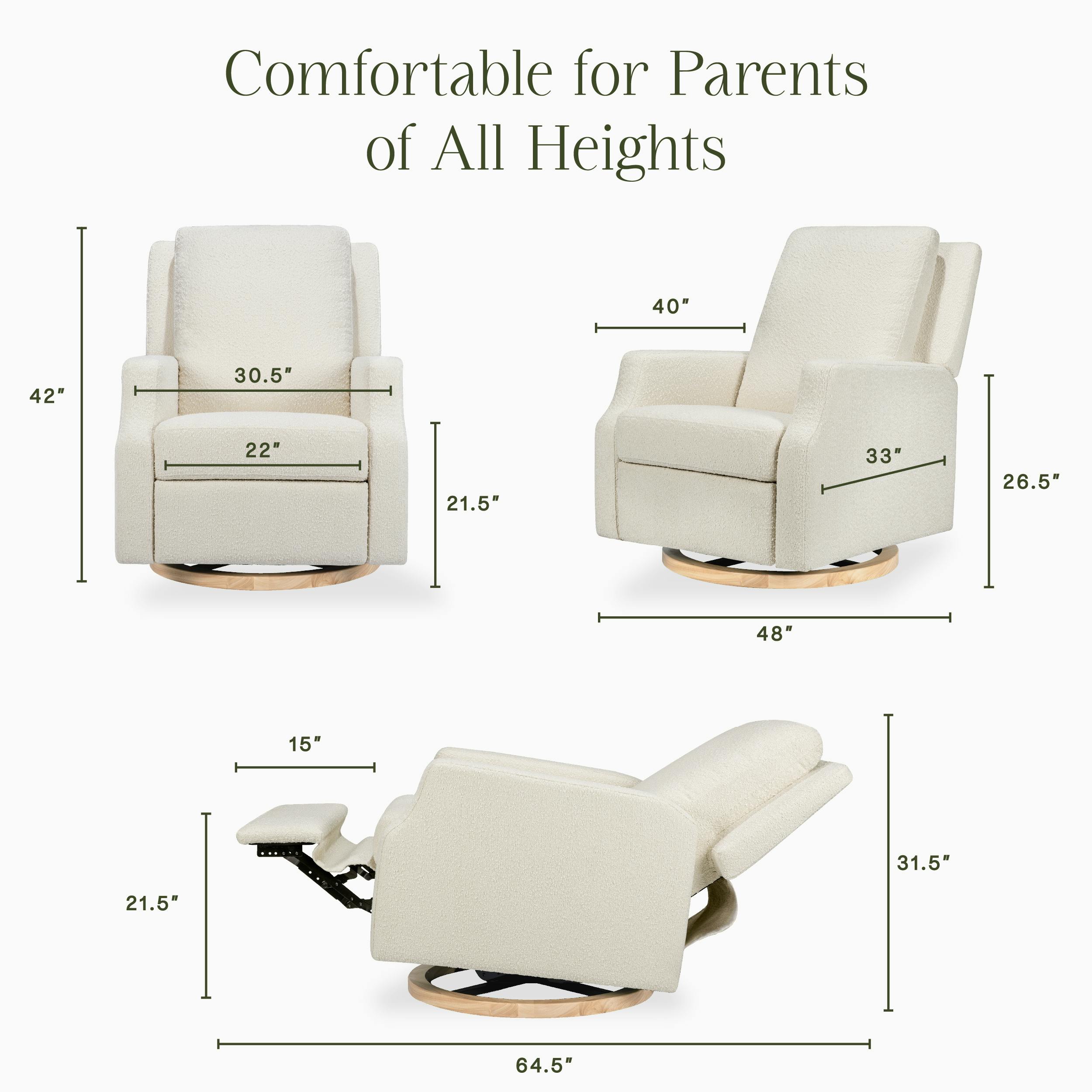 Crewe Recliner and Swivel Glider in Ivory Boucle w/Light Wood Base