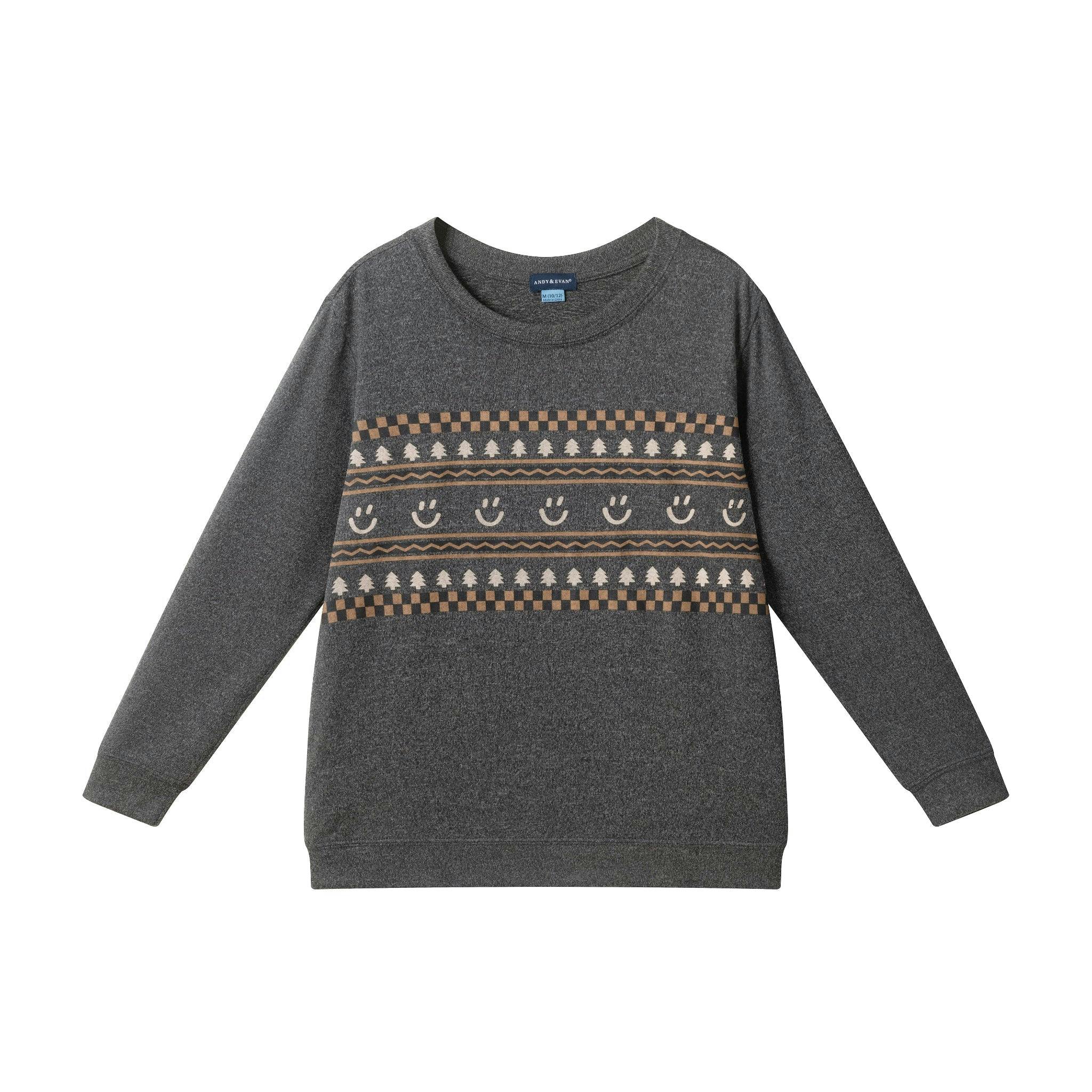 Big Kid Printed Hacci Sweater | Outdoorsy Smiley - Charcoal