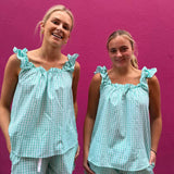 Women's Hepburn Gingham Mint Frill Tank PJ Set
