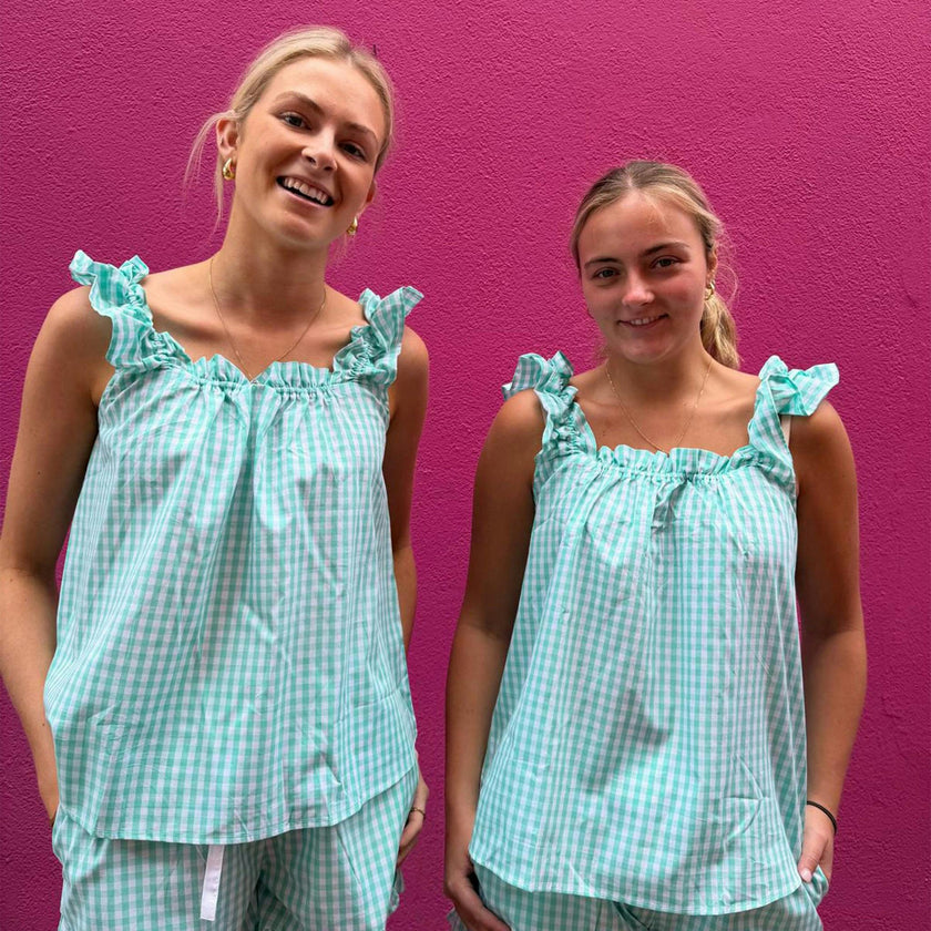 Women's Hepburn Gingham Mint Frill Tank PJ Set