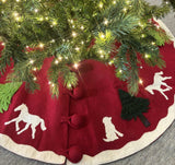 Handmade Dogs and Horses Red Christmas Tree Skirt Hand Felted Wool 60"