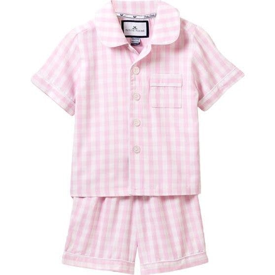 Kid's Twill Pajama Short Set in Pink Gingham