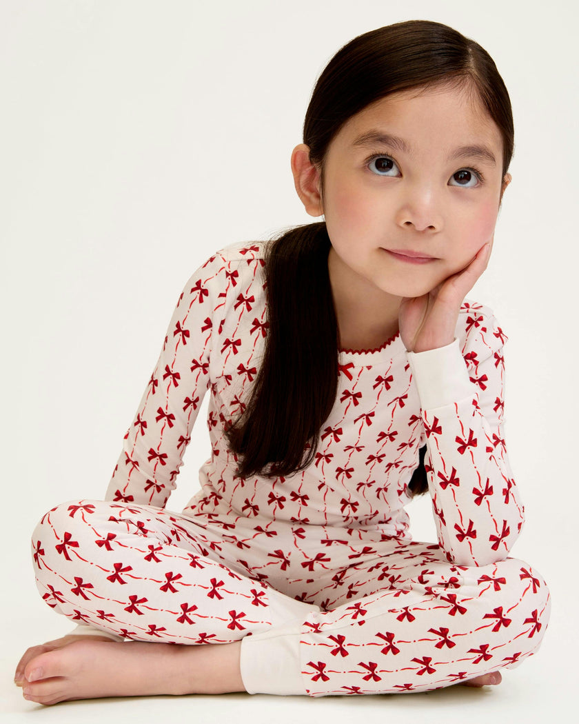Kid's Pima Snug Fit Pajama Set in Blissful Bows