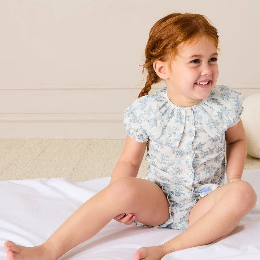Esme Floral Swiss Voile Scallop Collar Pyjamas in Blue (18mths- 10yrs)