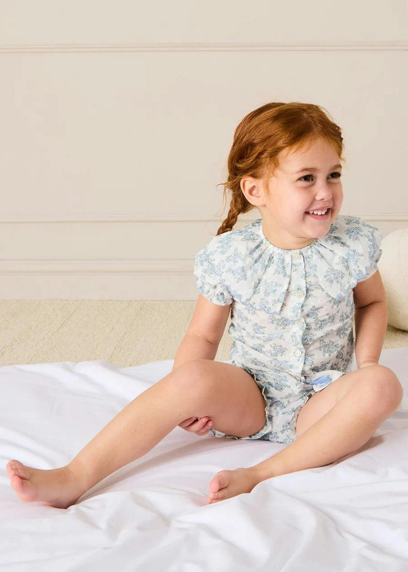 Esme Floral Swiss Voile Scallop Collar Pyjamas in Blue (18mths- 10yrs)