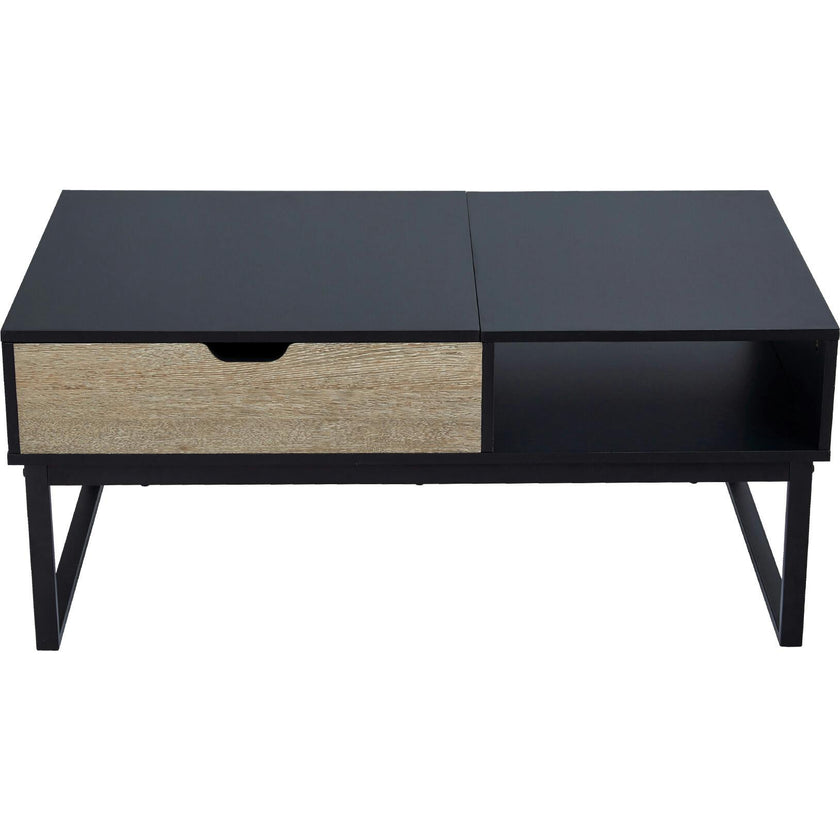 Bryson Two-Tone Natural Wood Grain Color with Manual Lift and Lower Top Coffee Table Desk with Open Storage and Metal Legs
