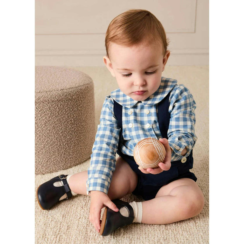 Darby Gingham Button Detail Long Sleeve Shirt in Blue (3mths-4yrs)