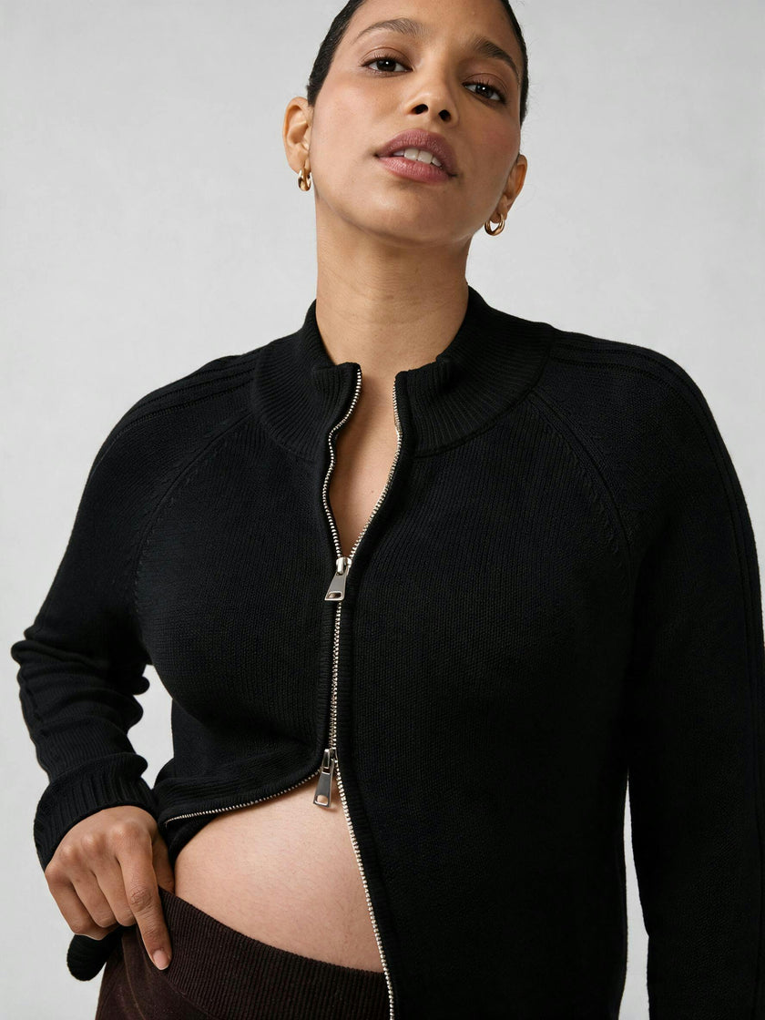 Funnel Neck Raglan Knit Maternity Cardigan