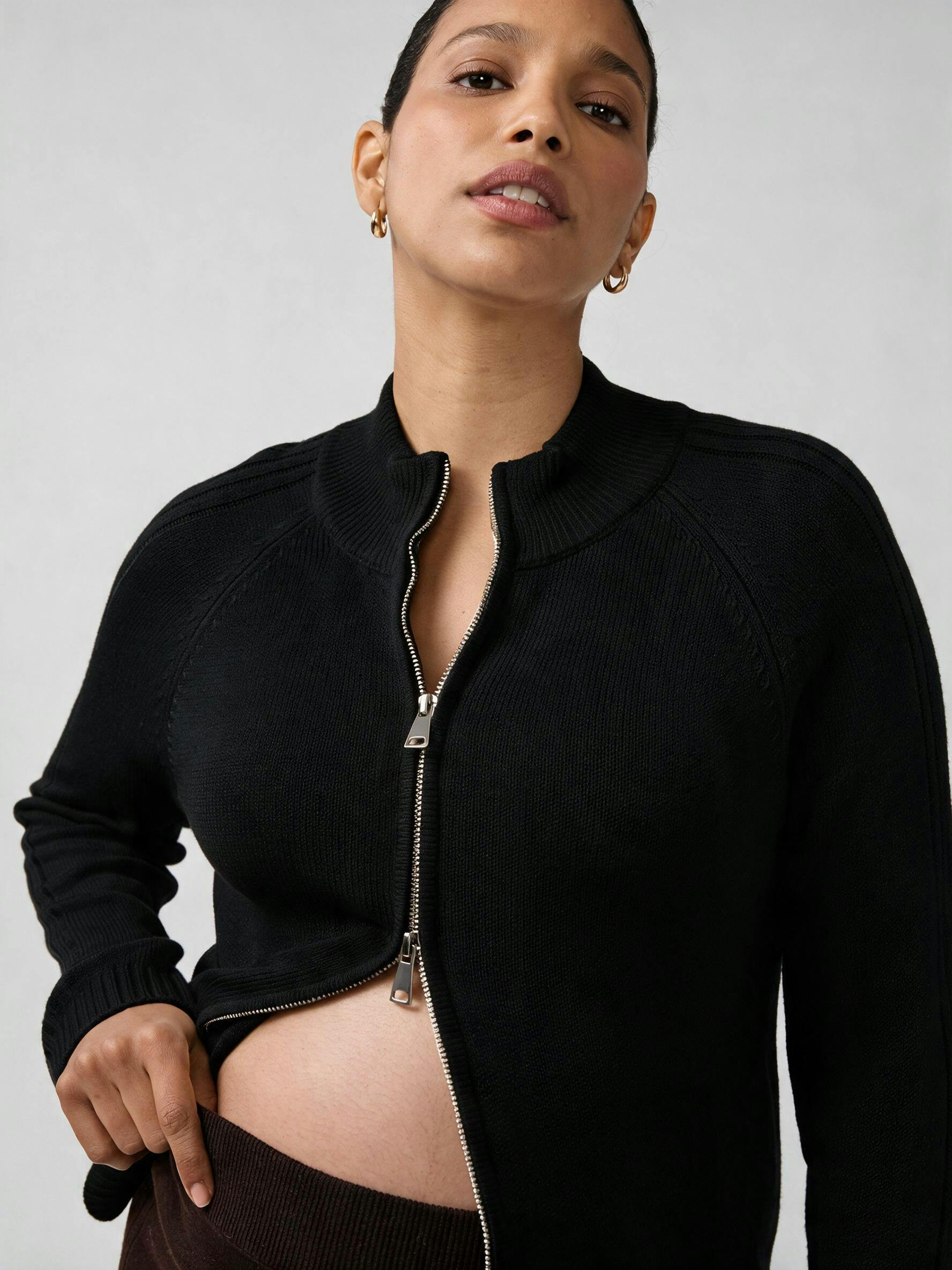 Funnel Neck Raglan Knit Maternity Cardigan