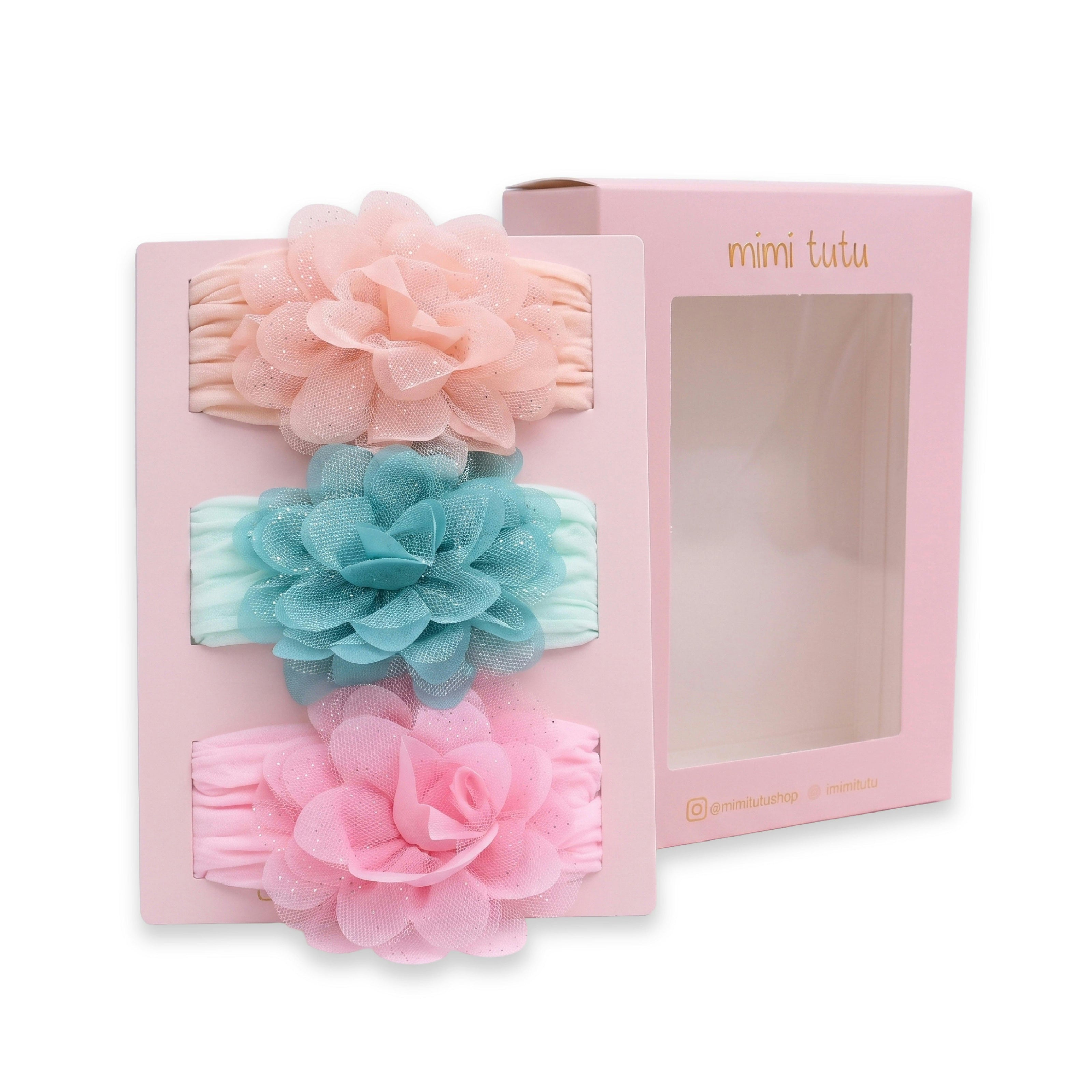 Multicolor Elastic Glitter Floral Headband Set
