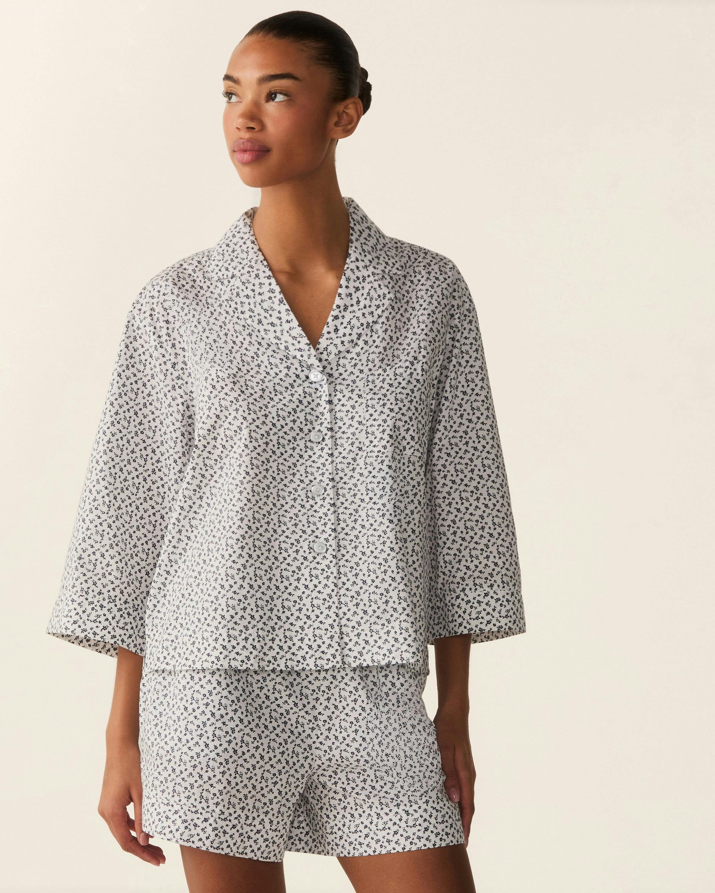 The Olivia Poplin Short Set in Ditsy Waltz White