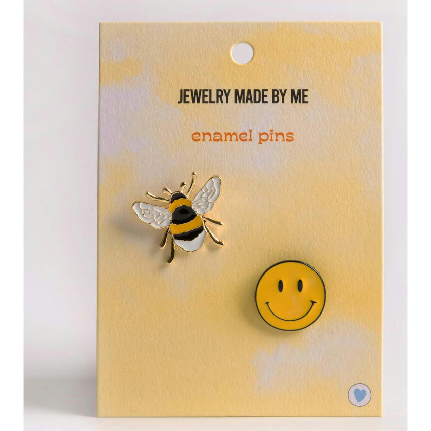 JMBM Kids Bumble Bee Pin & Happy Face Enamel Pin Duo