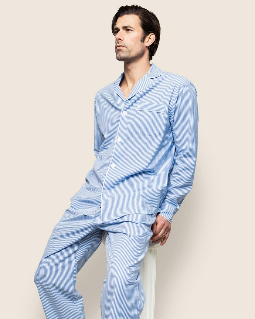 Men's Twill Pajama Set in French Blue Heritage Stripe