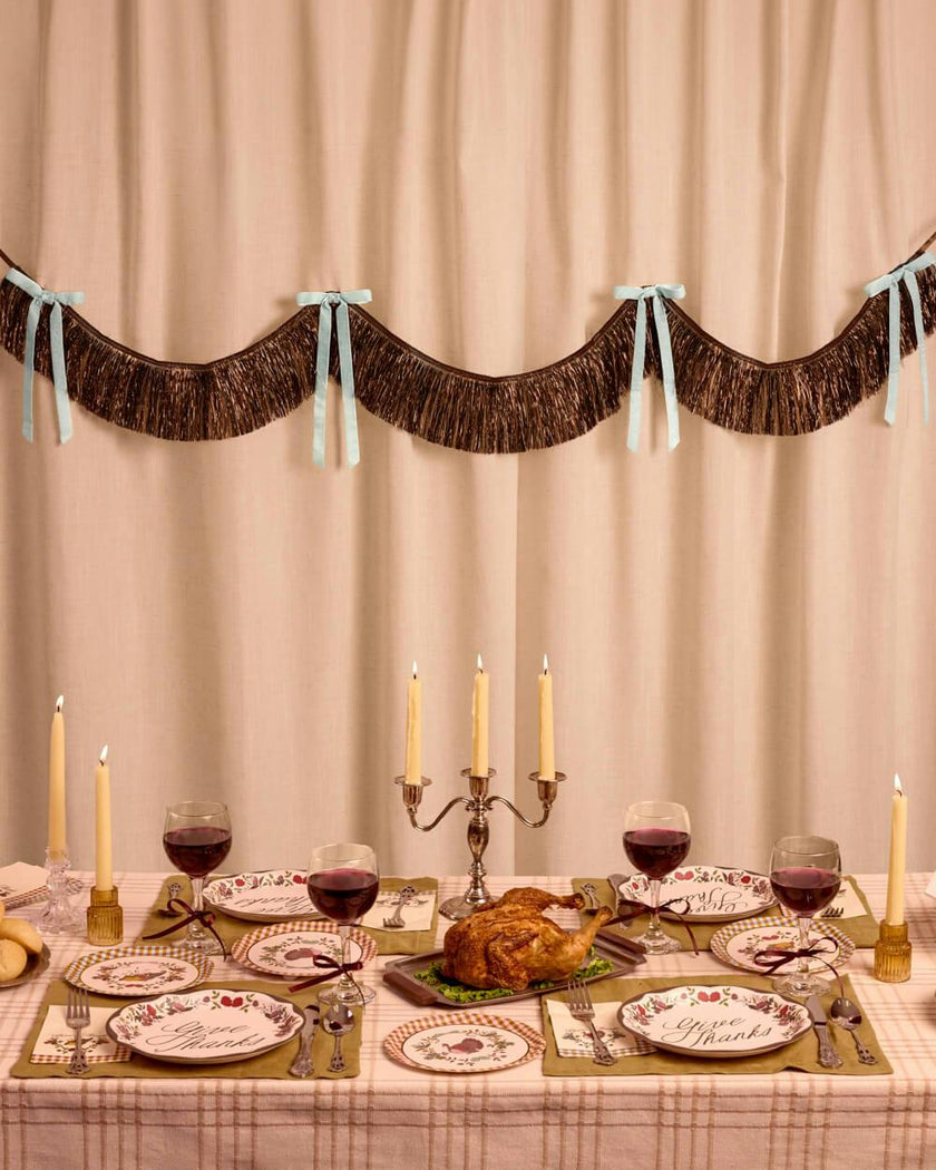 Espresso Bow Banner - fringe + velvet bows