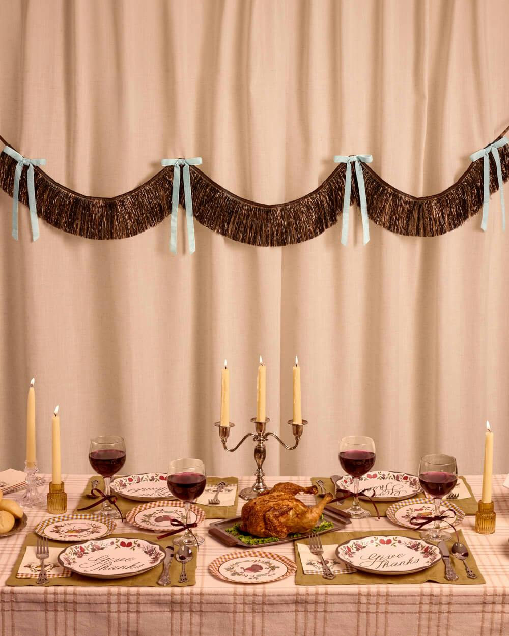 Espresso Bow Banner - fringe + velvet bows