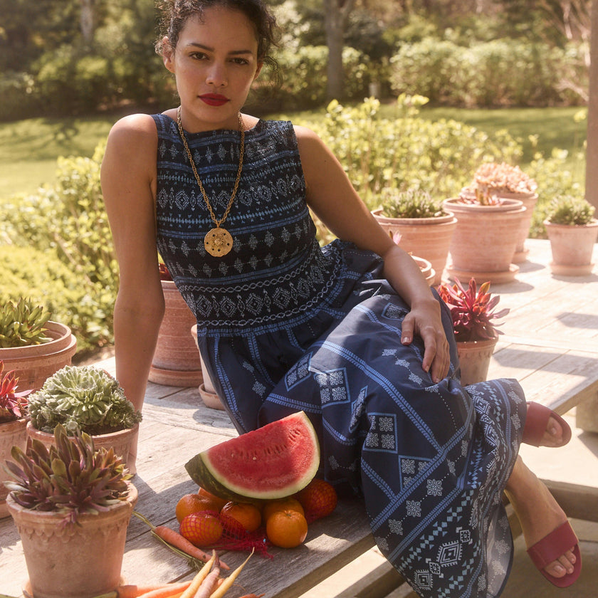 The Cosima Nap Dress - Navy Diamond Batik