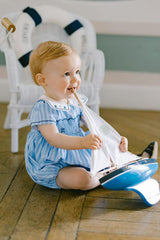 Riviera Blue Stripe Smocked Bubble Romper