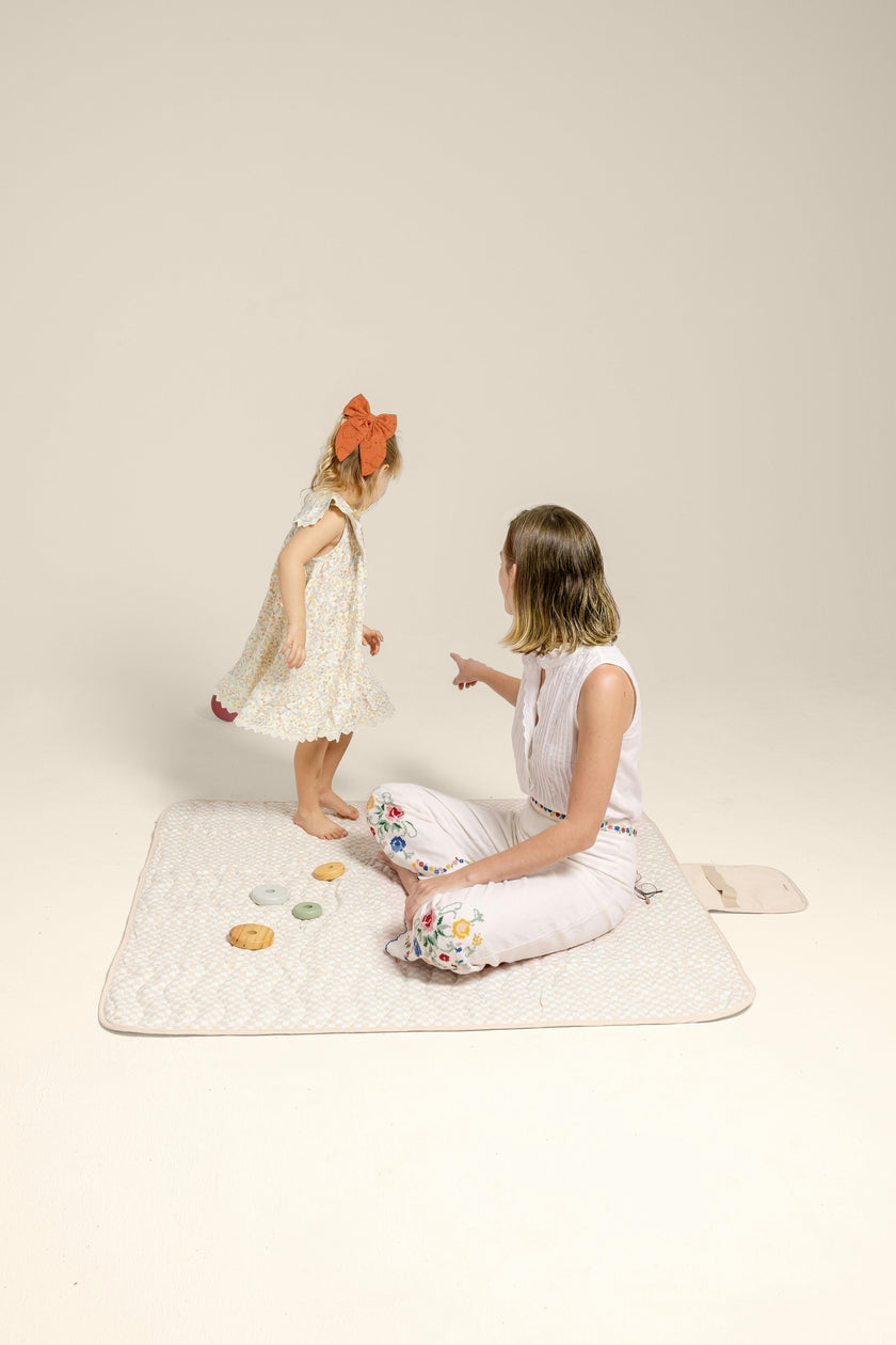 Portable Wander Classic Playmat | Check, Powder | Toddlekind