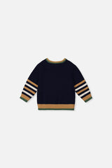Baby Knit Sweater With Intarsia Dark Blue, Brown And Beige