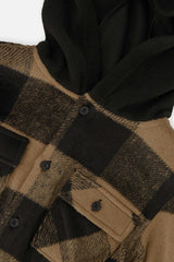 Flannel Shirt with Fleece Hood Brown and Black Plaid
