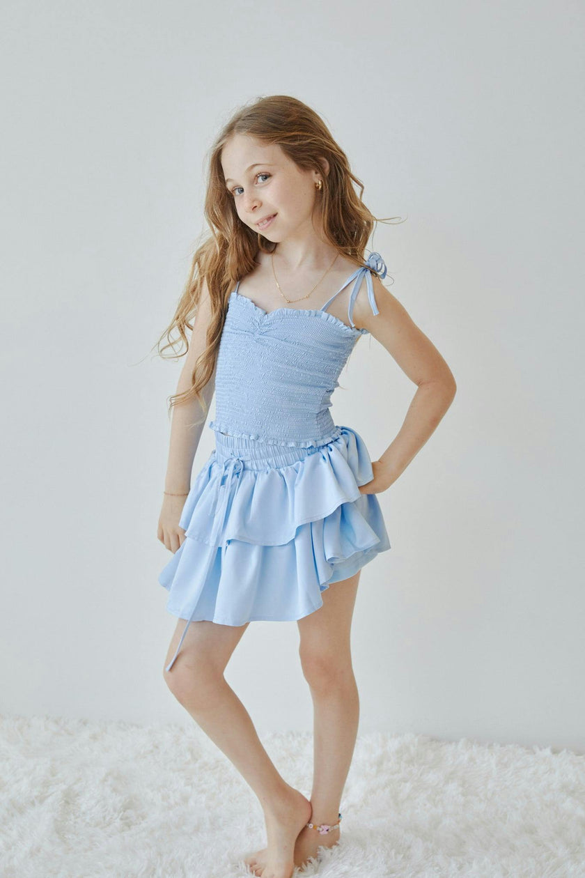 Willow Pastel Blue Satin Skort