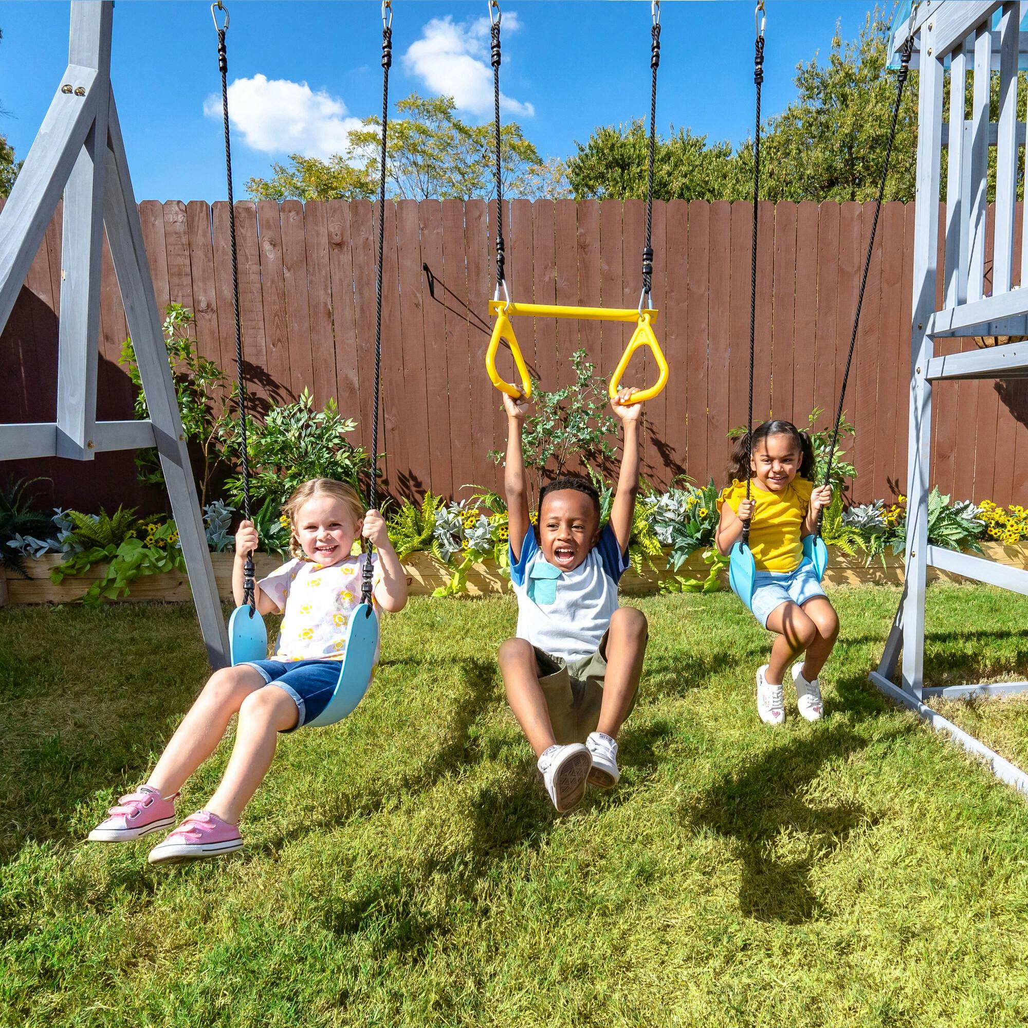 Teamson Kids Laguna Wooden Swing Set With Slide & Rock Wall