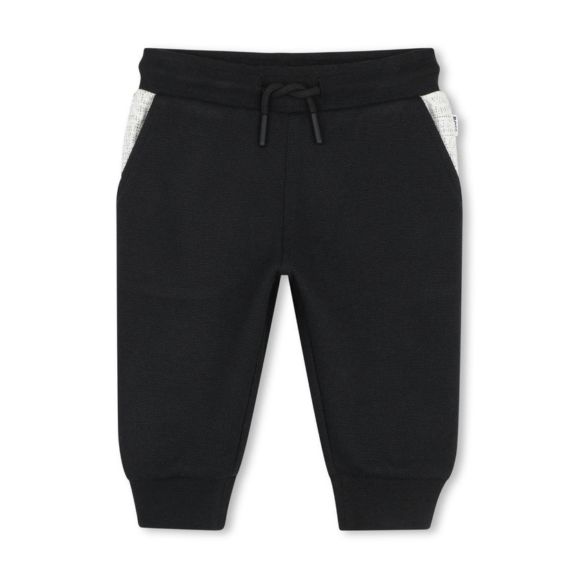 Black Textured Hooded Tracksuit Set