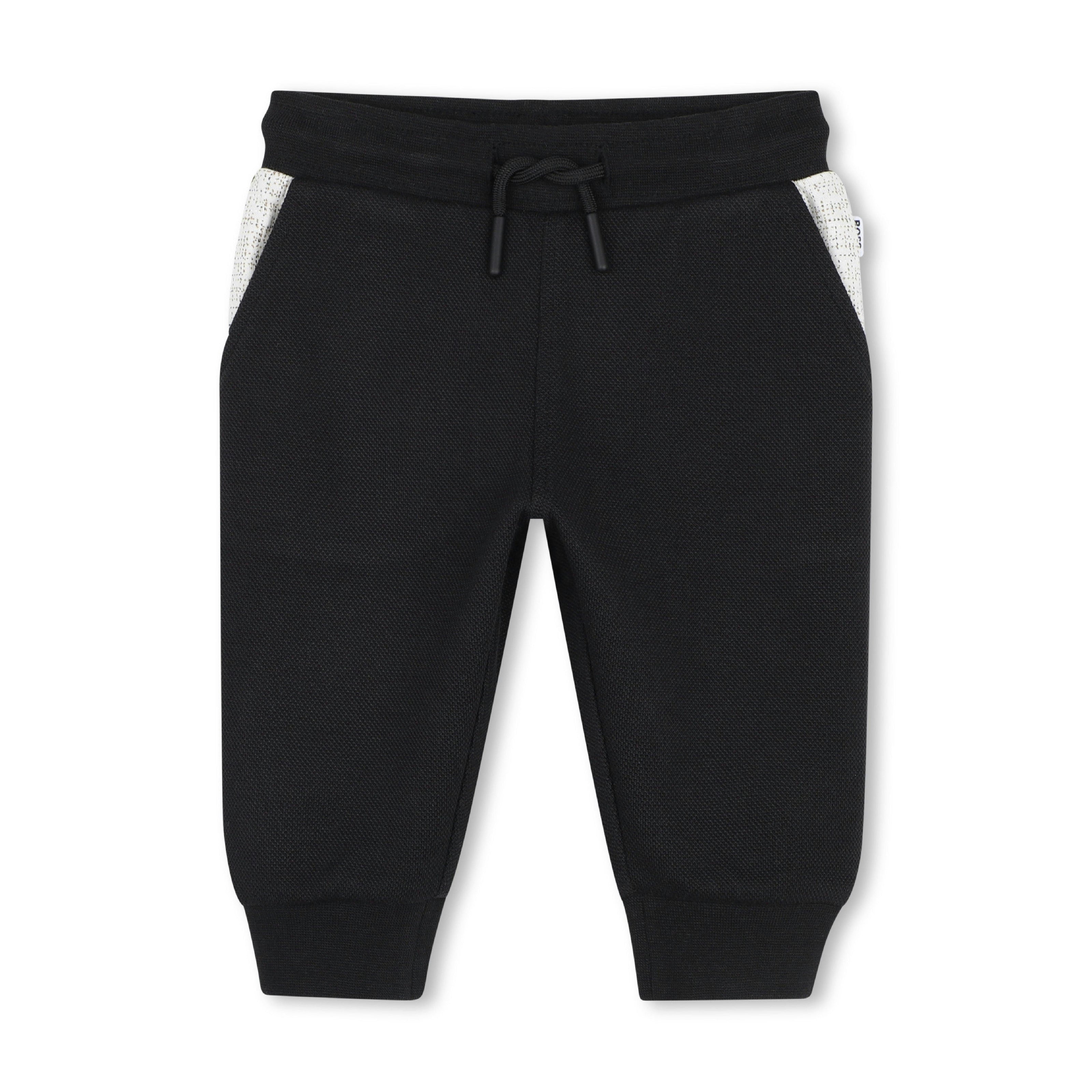 Black Textured Hooded Tracksuit Set