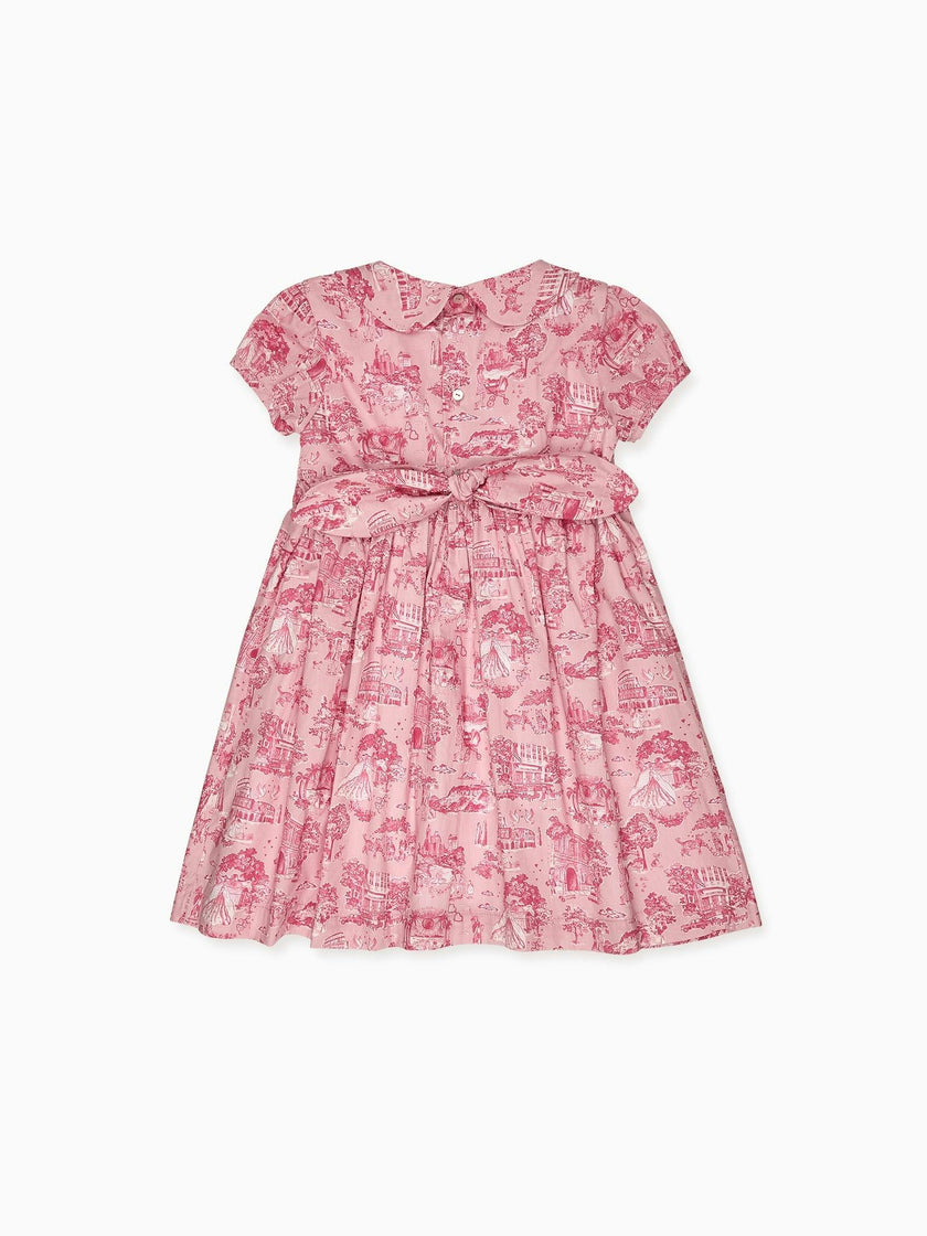 Nicky Hilton x La Coqueta Pink Toile de Jouy Theodora Girl Hand-Smocked Dress