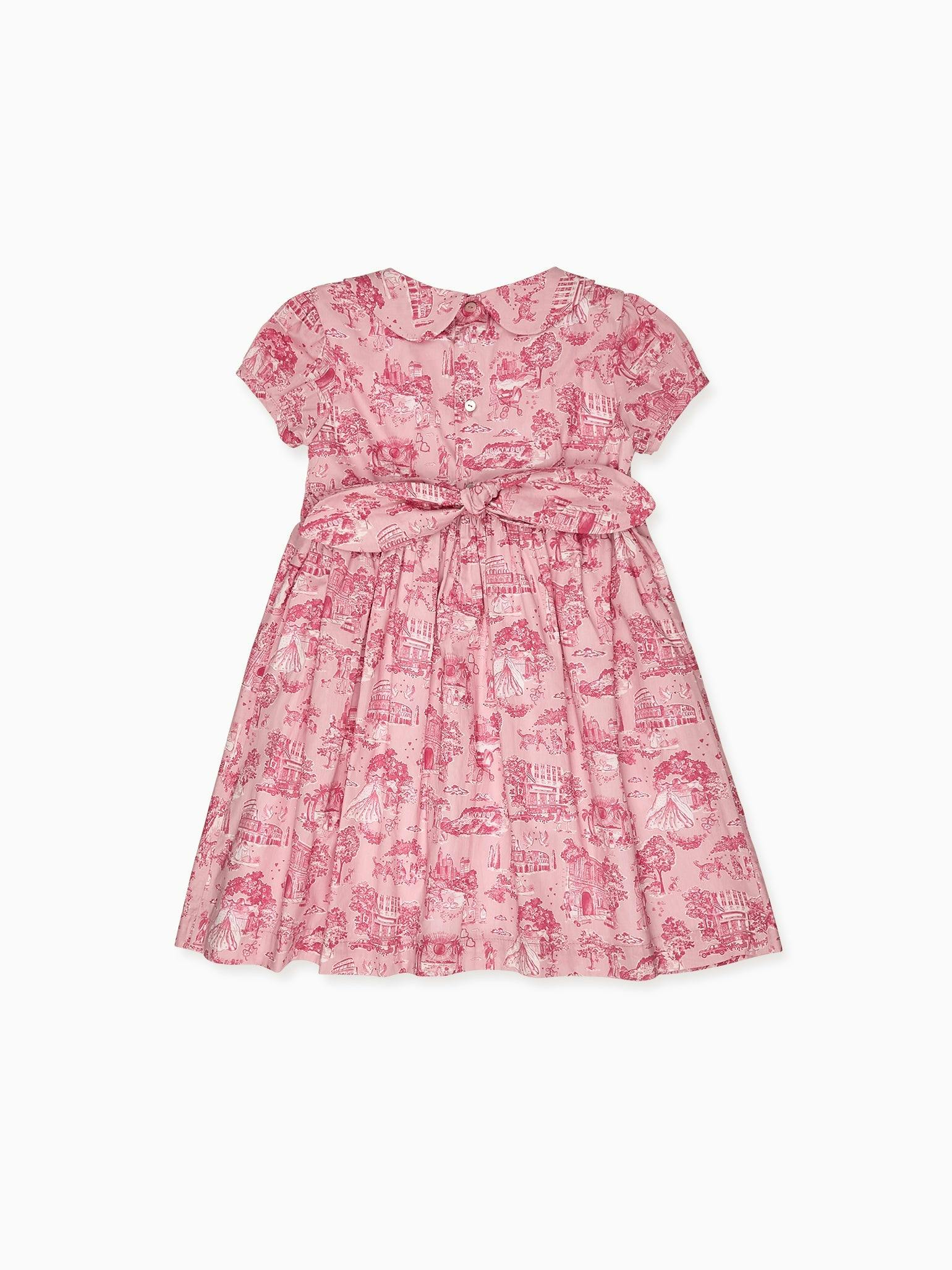 Nicky Hilton x La Coqueta Pink Toile de Jouy Theodora Girl Hand-Smocked Dress