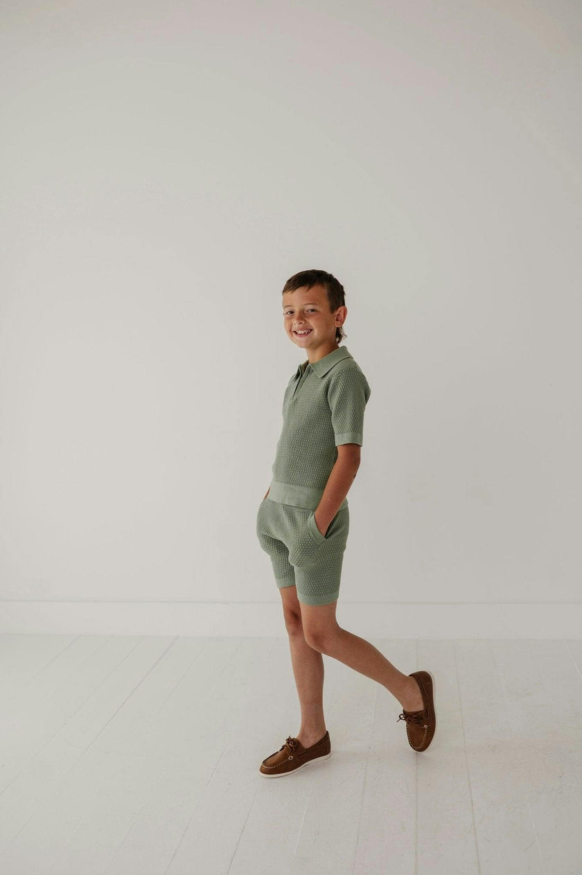 Boys Knit Shorts in Aloe