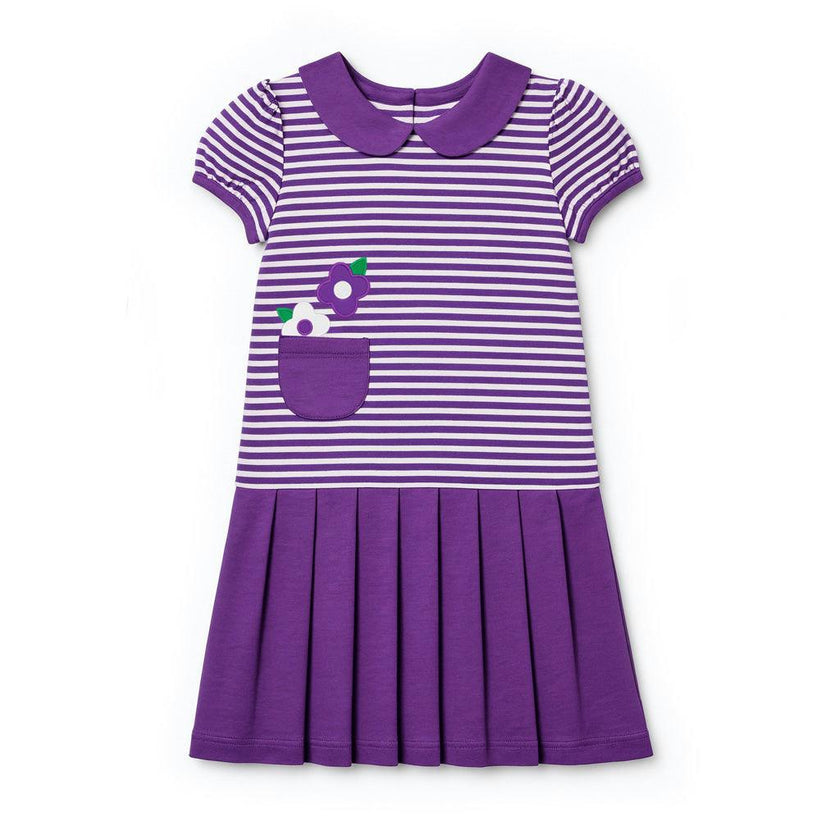 Stripe Knit Pleated Dress With Flowers