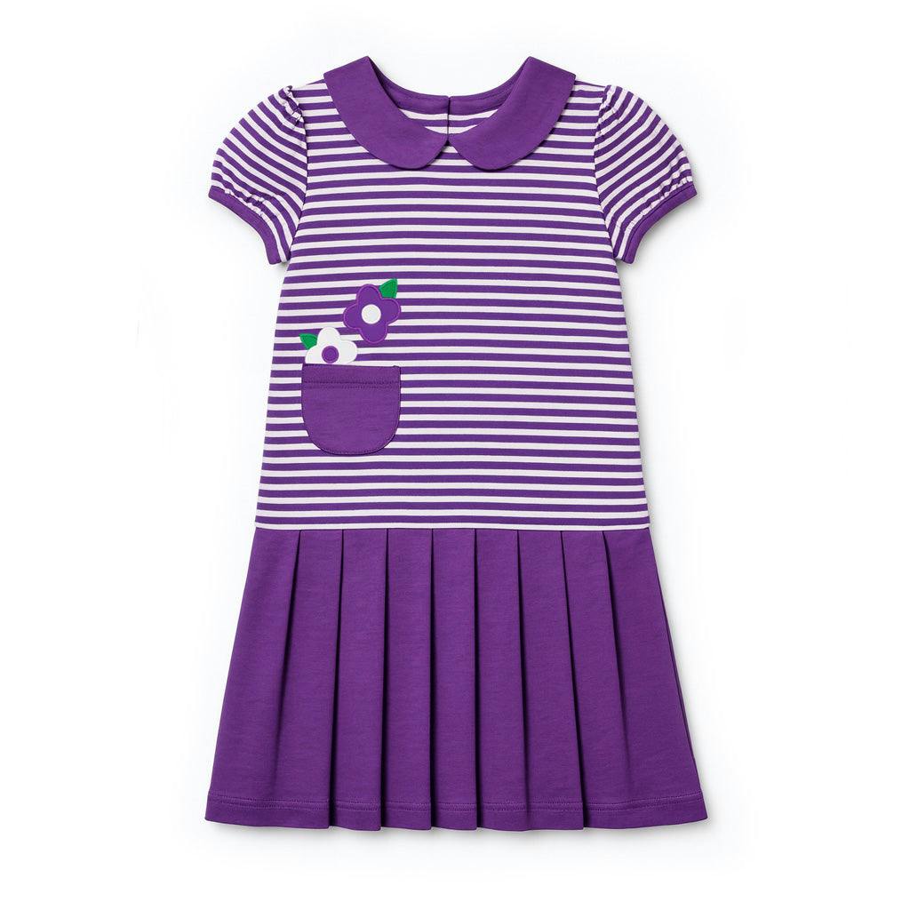 Stripe Knit Pleated Dress With Flowers
