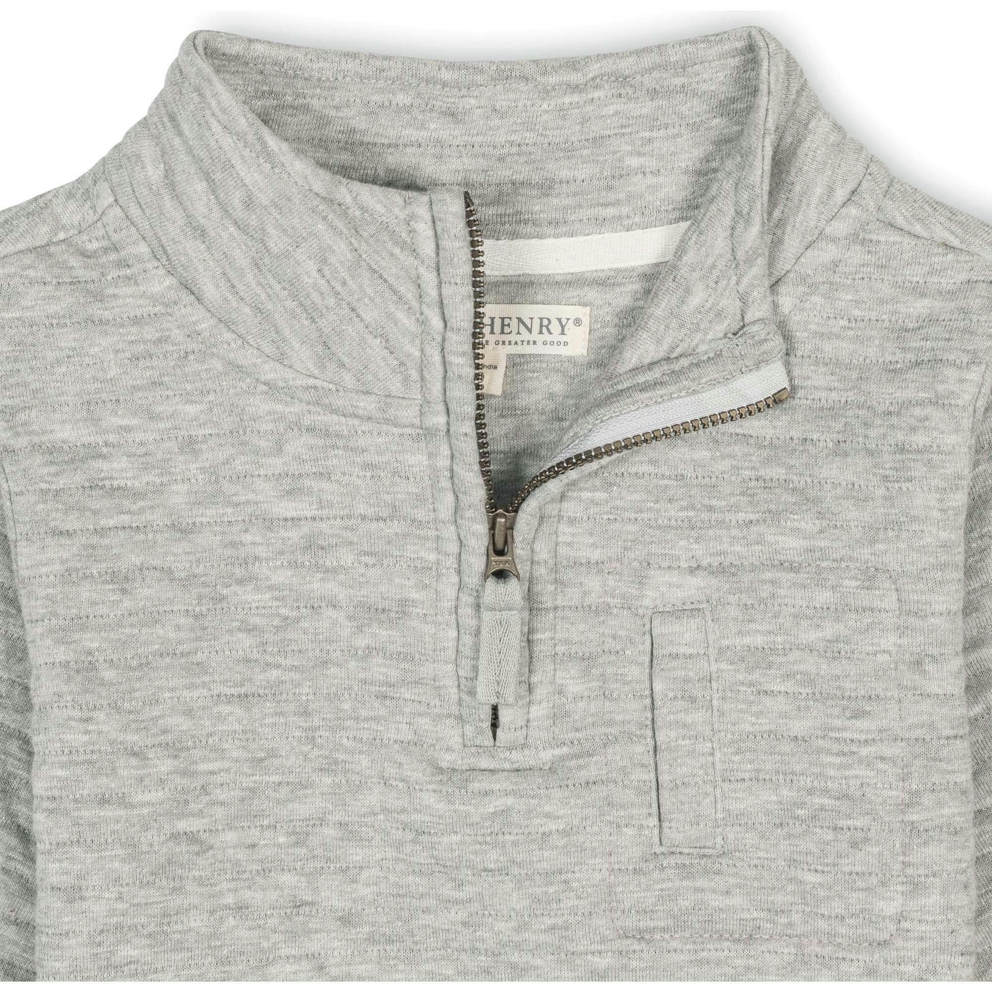 Long Sleeve Quilted Half Zip Pullover with Pocket, Grey
