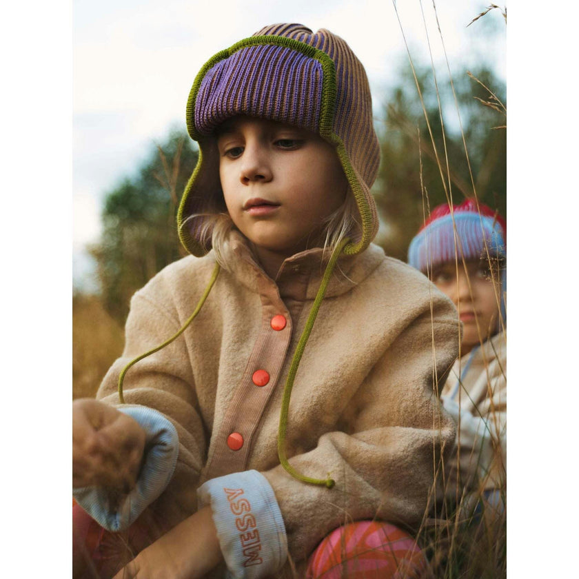 children's merino pilot cap - purple pine