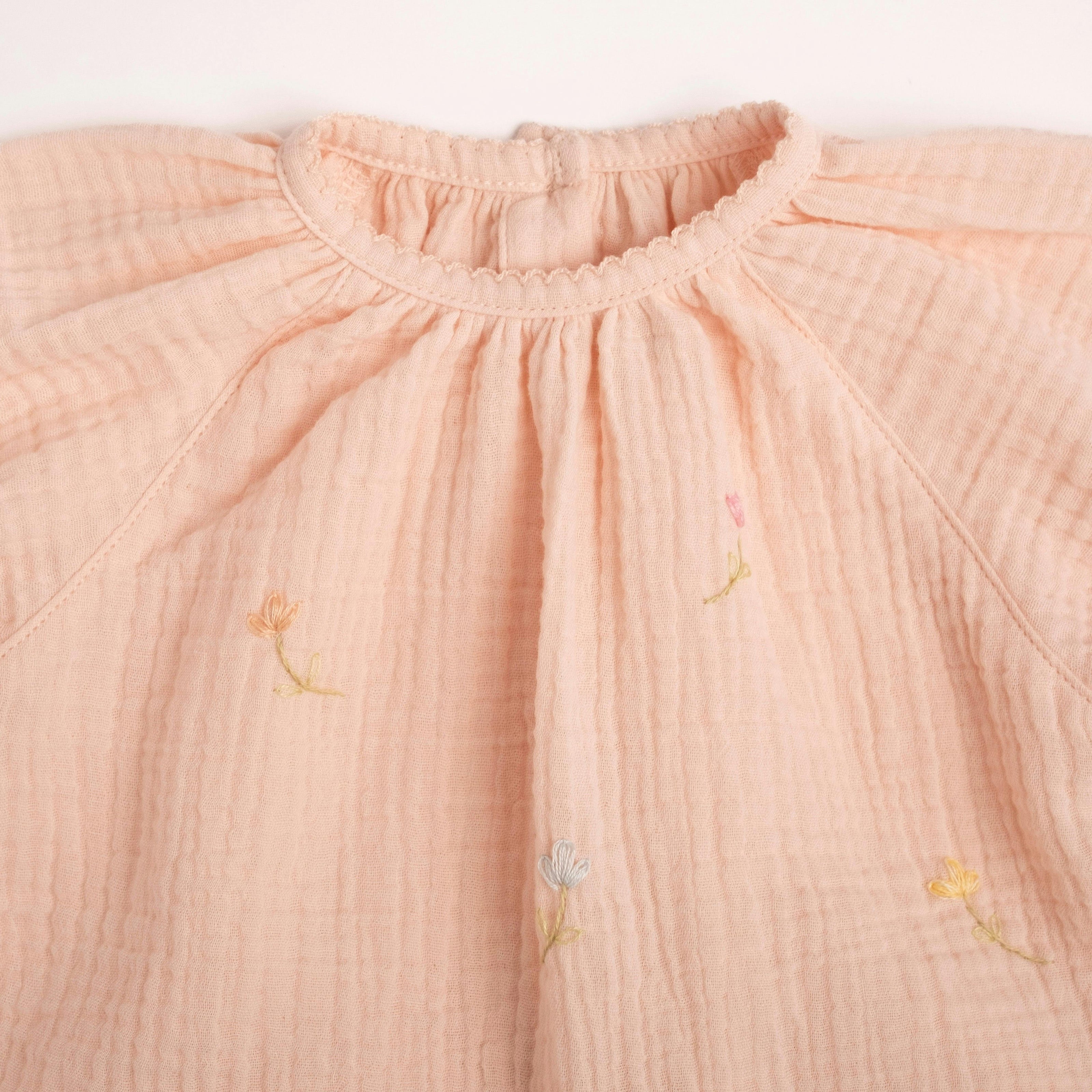 Gauze Two Piece Set in Embroidered Flowers