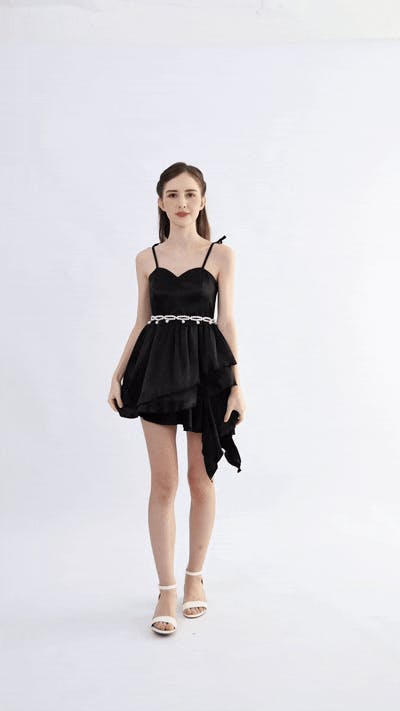 Black Elowen Asymmetrical Sweetheart Dress