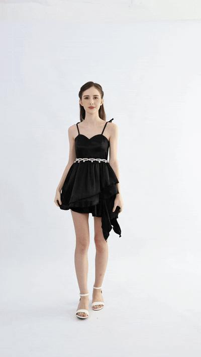 Black Elowen Asymmetrical Sweetheart Dress