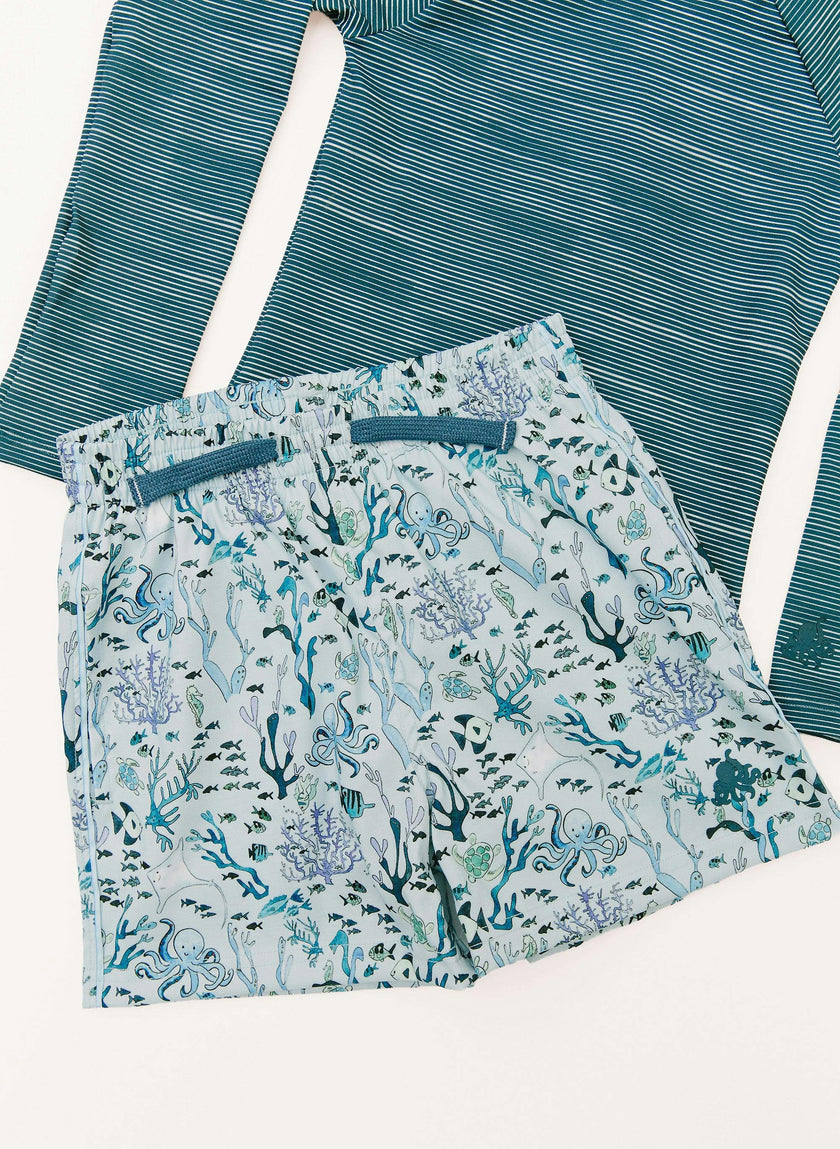 Boys Swim Short - Blue Coral Reef