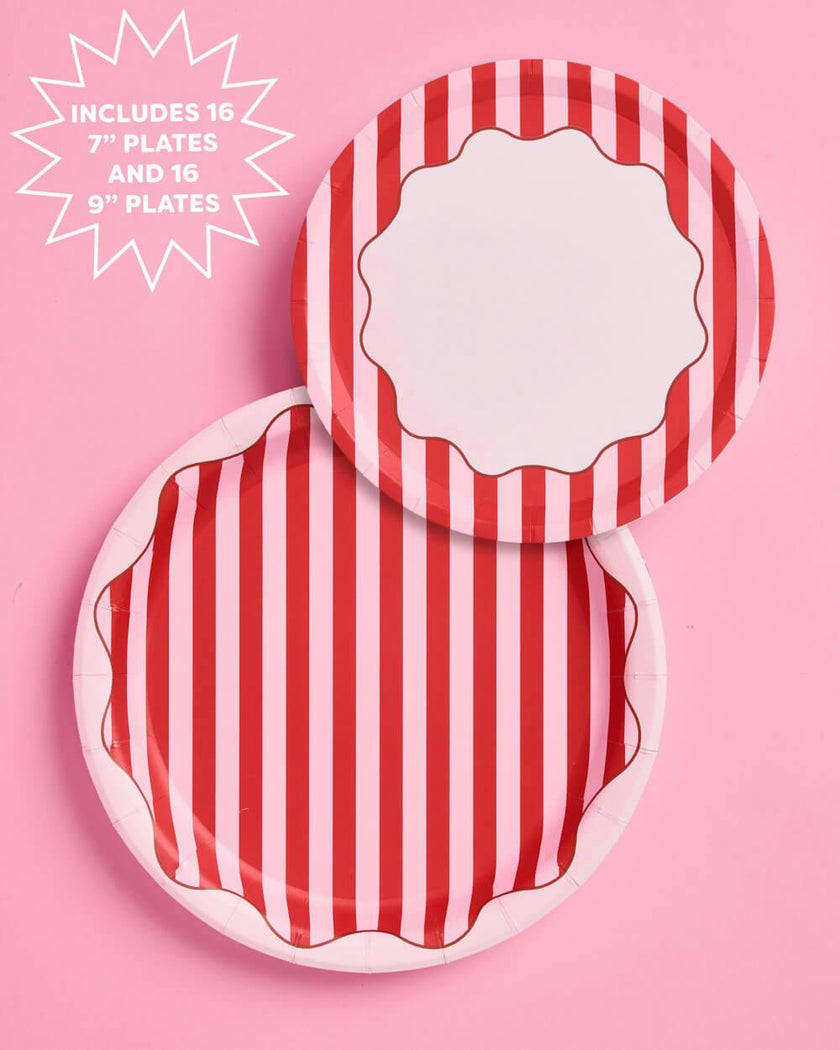 Candy Stripe Plates Set - 32 paper plates, 2 sizes