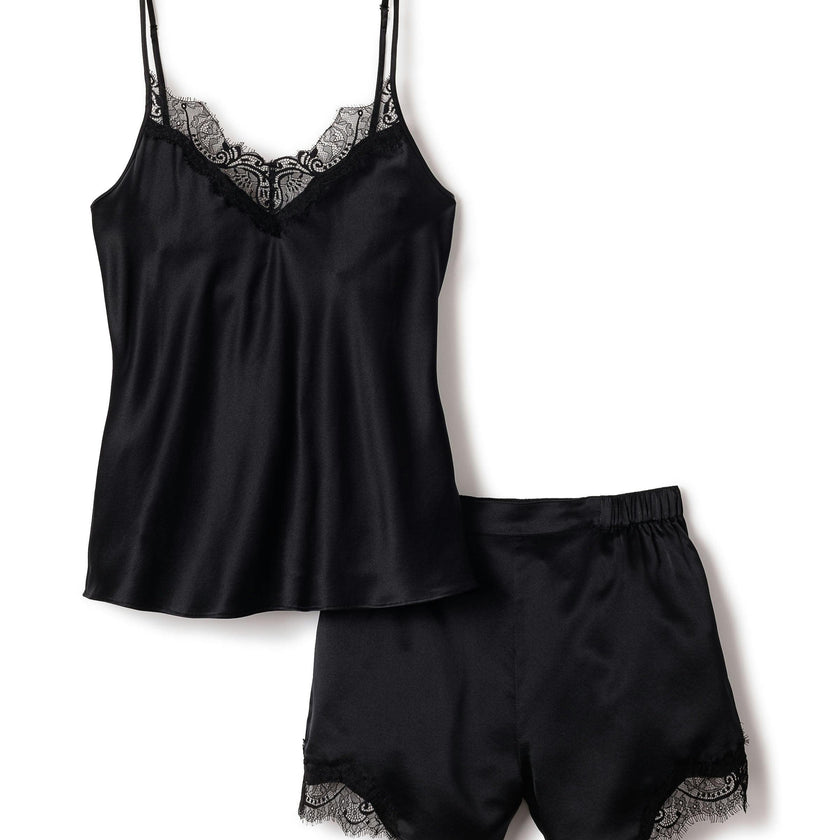 Women's Silk Lace Cami Short Set in Black