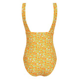 women's marigold floral v-neck one piece