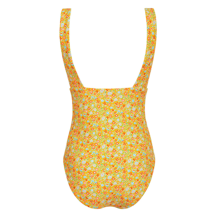women's marigold floral v-neck one piece