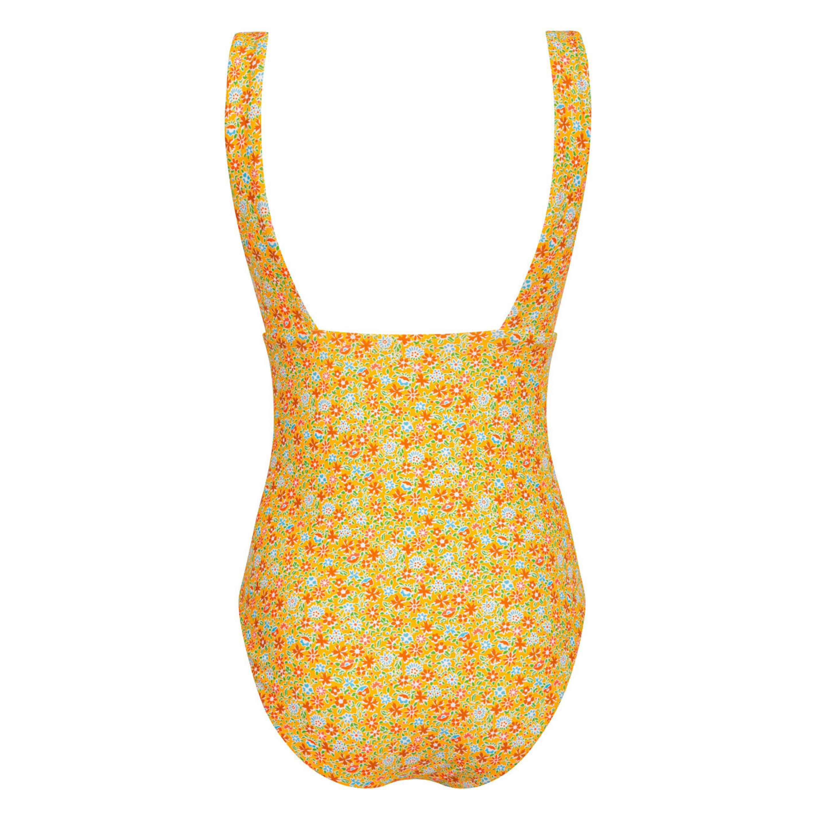 women's marigold floral v-neck one piece