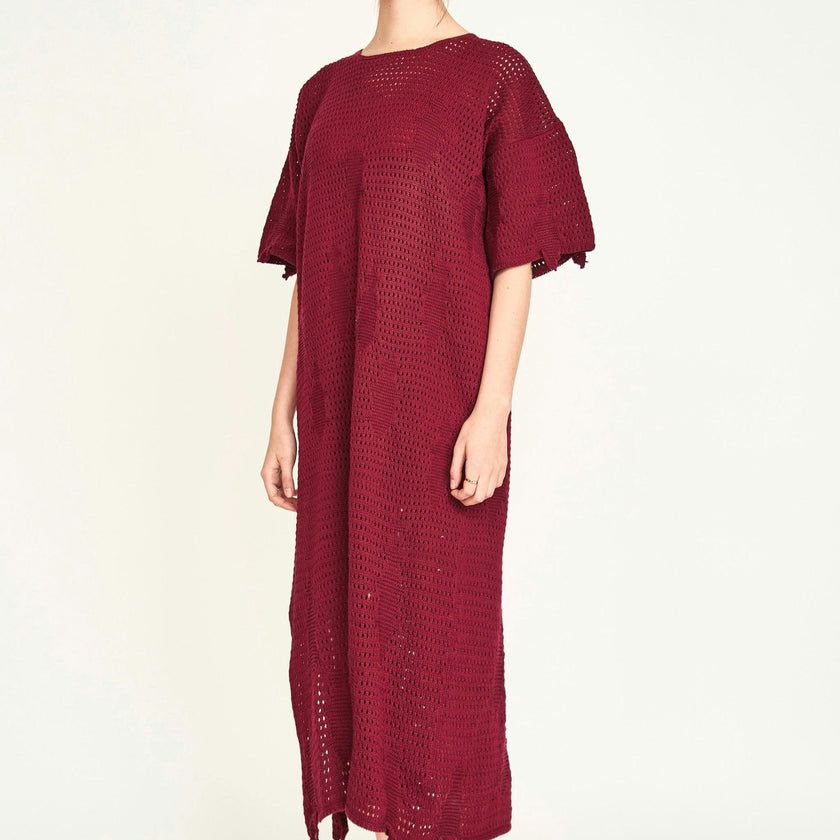 Madagascar Pointelle Dress in Black Cherry