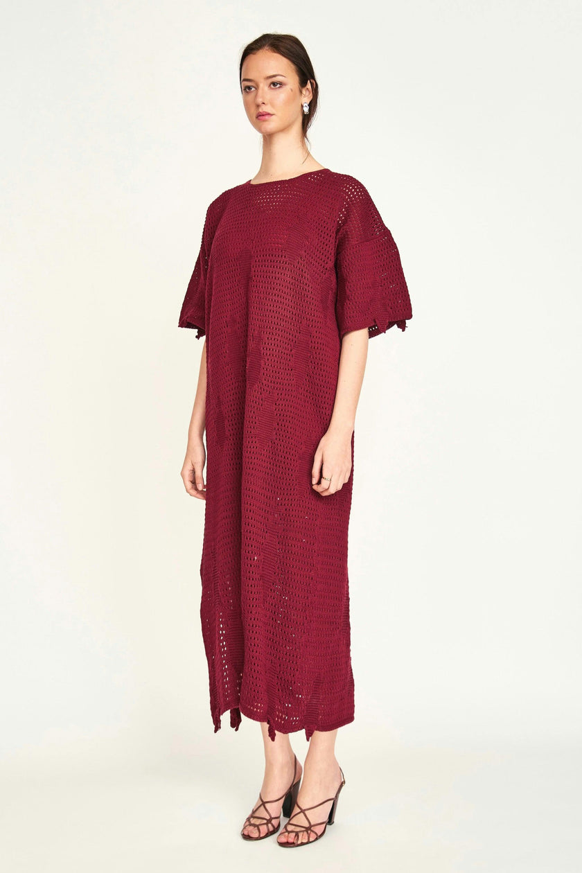 Madagascar Pointelle Dress in Black Cherry
