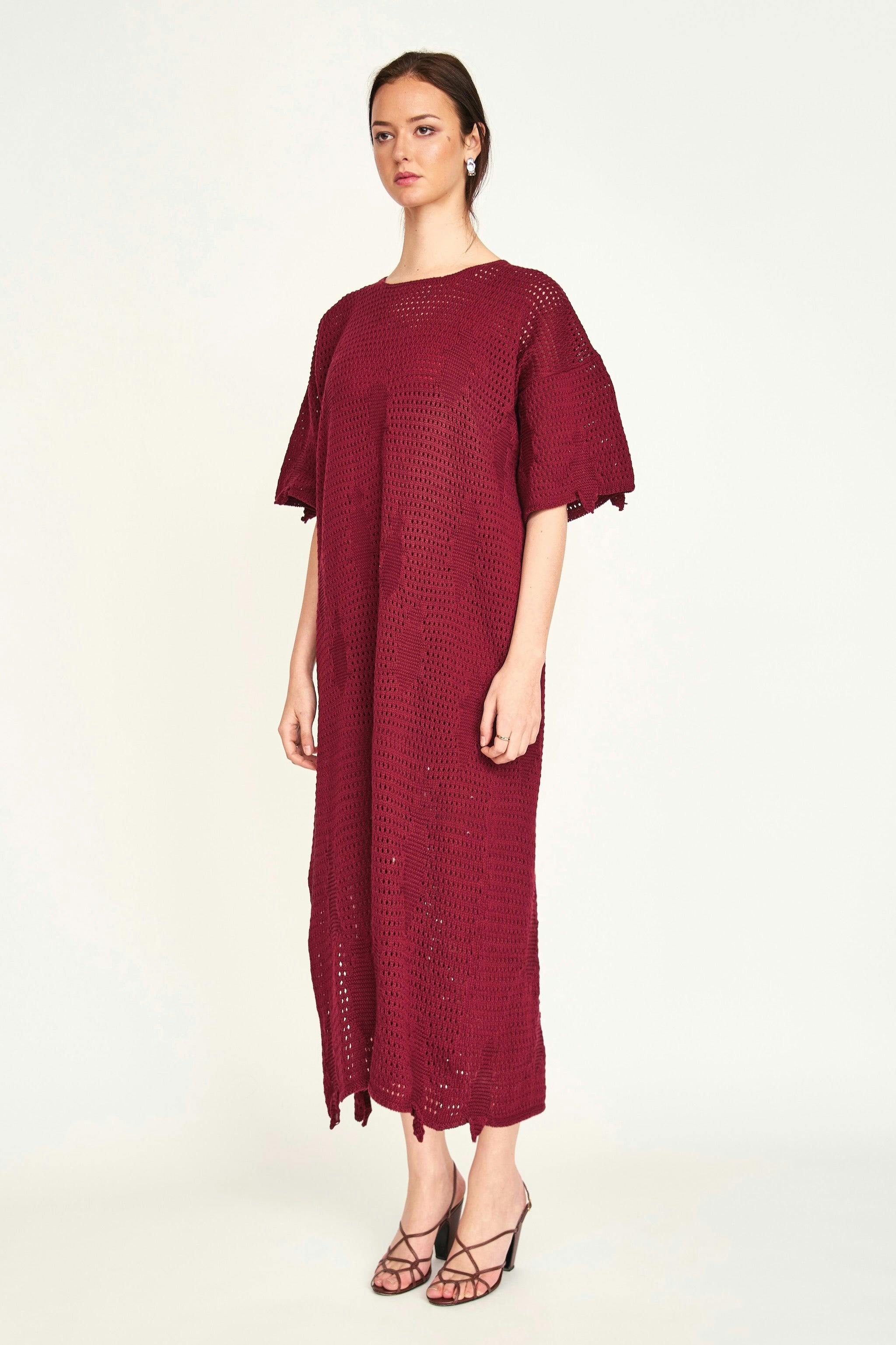 Madagascar Pointelle Dress in Black Cherry