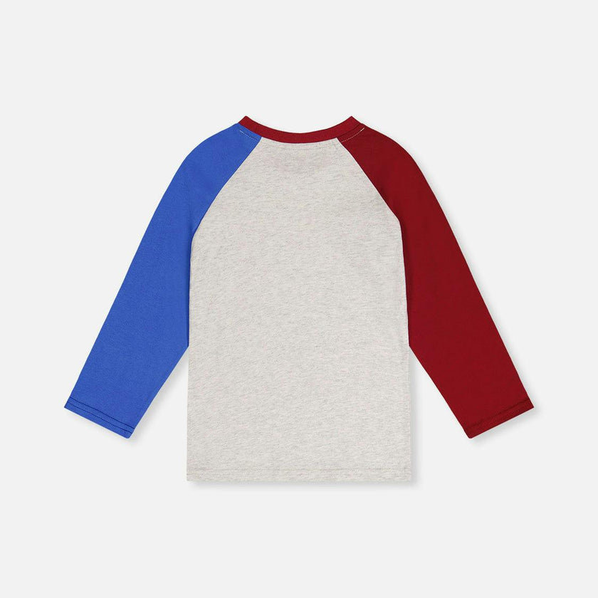 Raglan T-Shirt Heather Grey, Red And Blue
